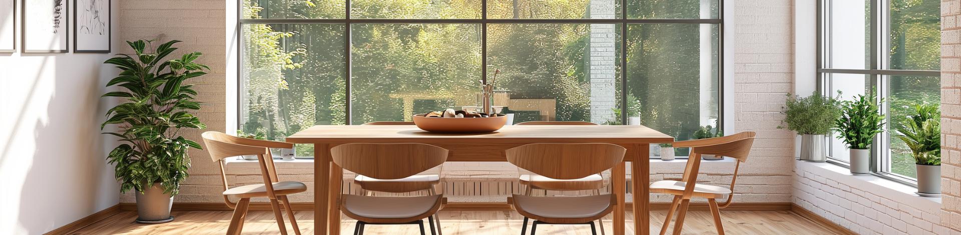 Une salle à manger avec une table en bois